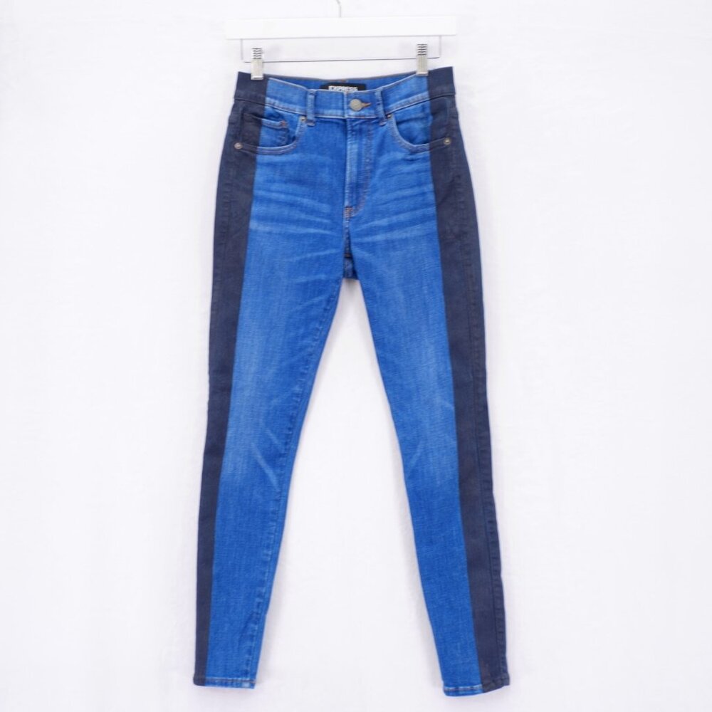 Express Grip Tape Striped Blue Denim‎ Jeans Ankle Legging High Rise -6R- 27 / 28